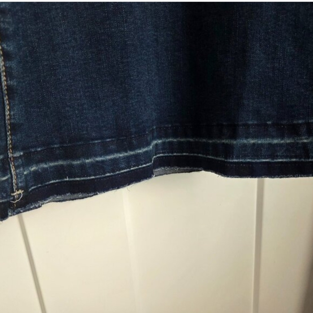 Areology Dark Blue Button-Fly Flare Jeans Raw Hem - Picture 4 of 6